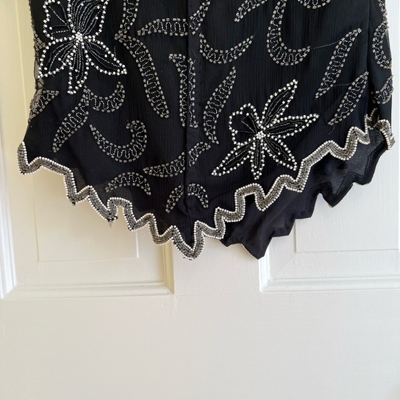 Laurence Kazar Vintage Silk Asymmetrical Beaded Black White Women’s S P Top - Picture 10 of 15